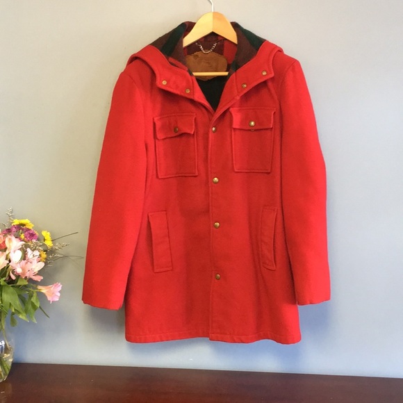 Woolrich Jackets & Blazers - VINTAGE Woolrich Red and Plaid Winter Coat: Size 38